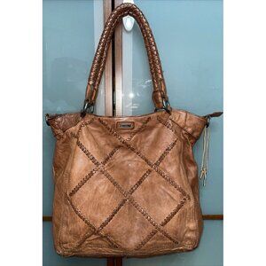 Spikes And Sparrow Brown Distressed Leather Western Shoulder Handbag Tote XL